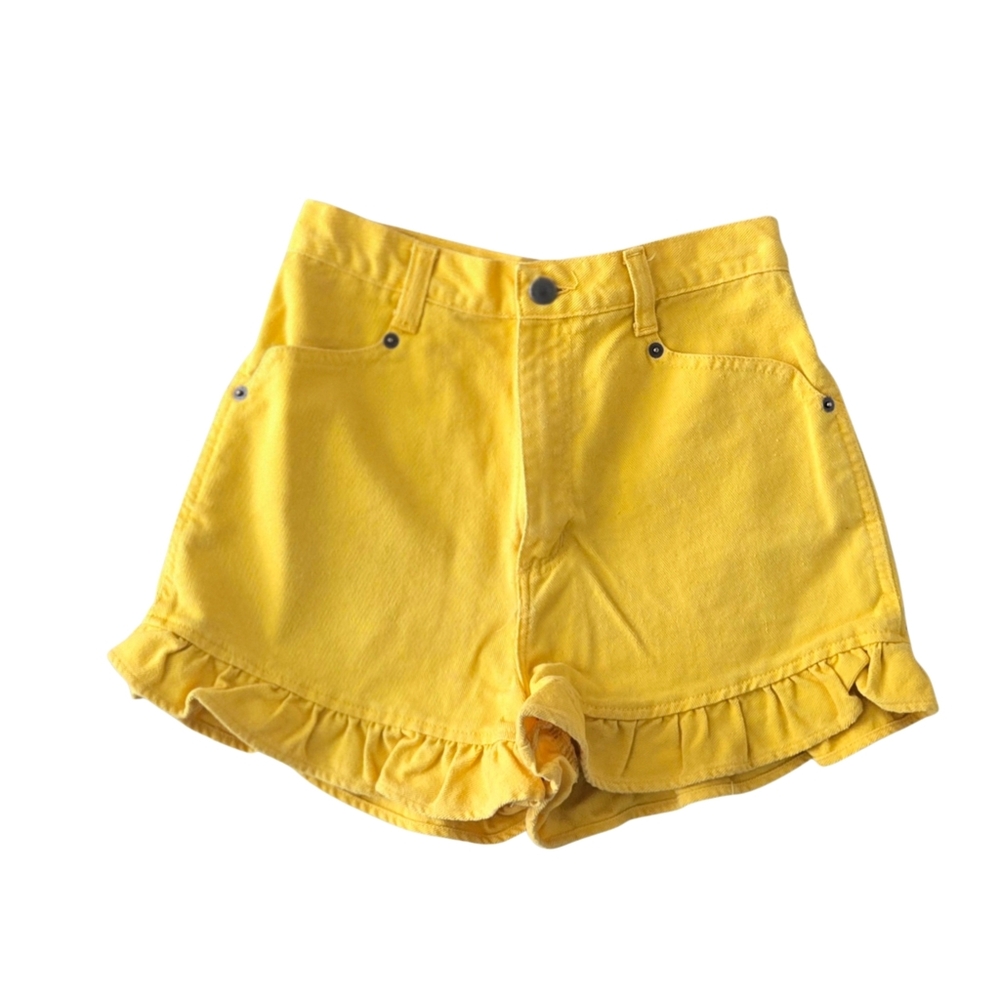 Vintage Yellow Ruffle Hem Women's Shorts 90s BONJOUR